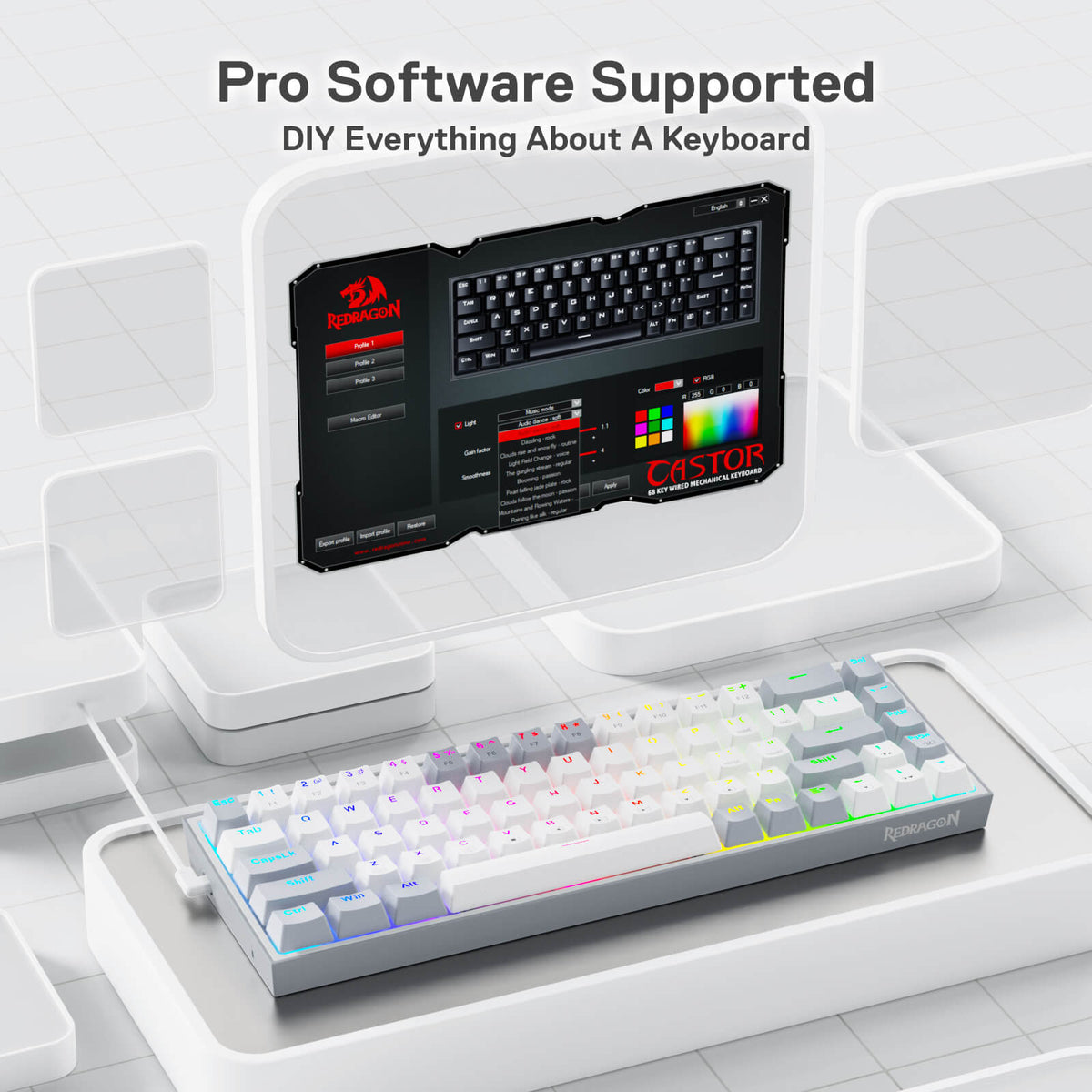 CASTOR K631 Grey 65% Wired RGB Gaming Keyboard, image 7 of 7 - enlarged view