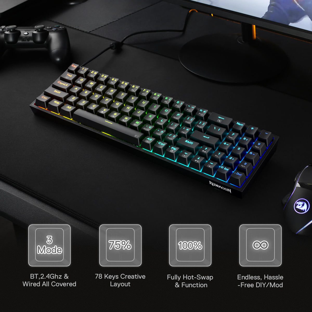 (Open-box) K628 75% Mechanical Gaming Keyboard M693 Gamin..., image 4 of 15 - enlarged view
