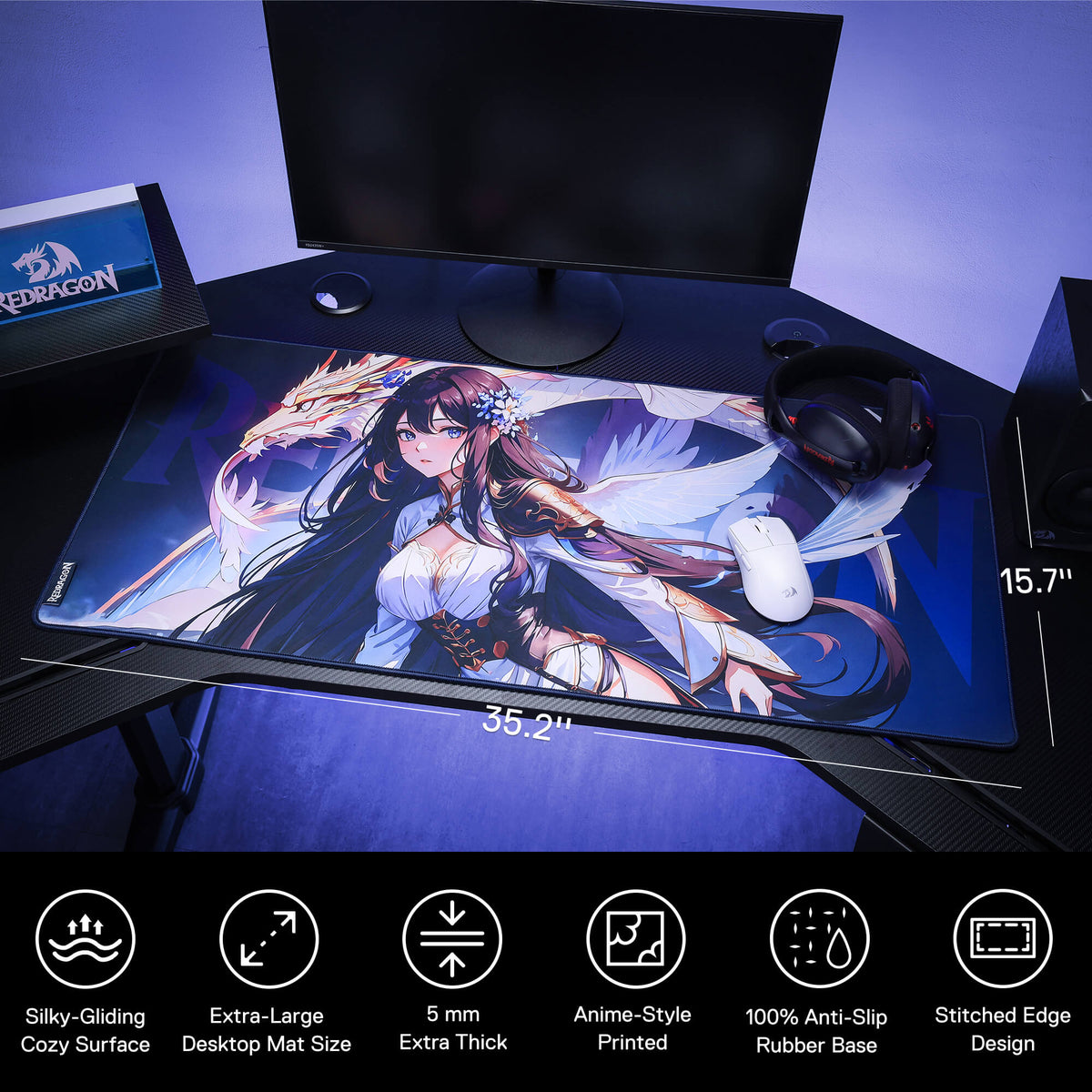 P046 Anime Blue Gaming Mouse Pad/Desk Mat, image 5 of 19 - enlarged view