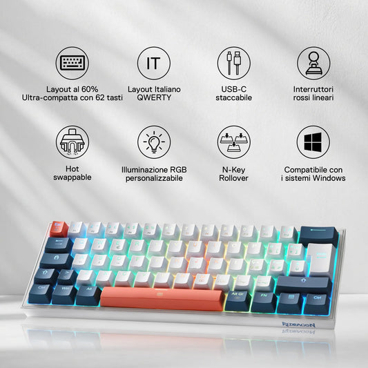 FIZZ K617 60% Tastiera Meccanica Gaming QWERTY – Bianco & Blu - alternate view