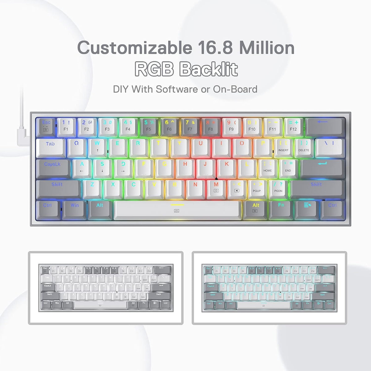 FIZZ K617 60 White & Grey Small Mechanical keyboard, image 4 of 9 - enlarged view