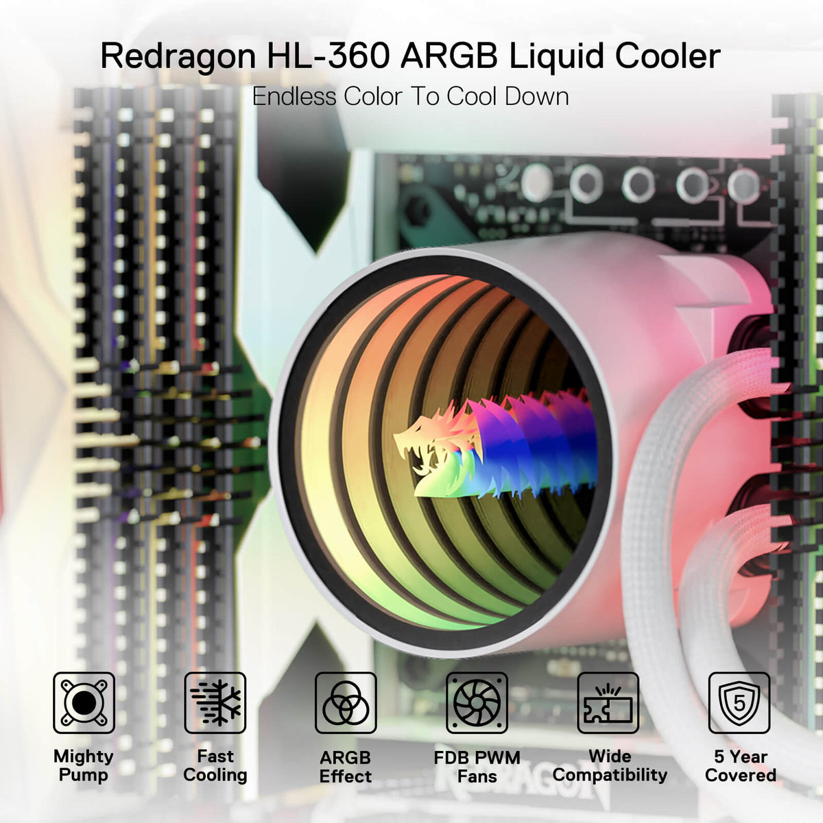 ARGB All-in-one AIO Liquid CPU Cooler, image 5 of 18