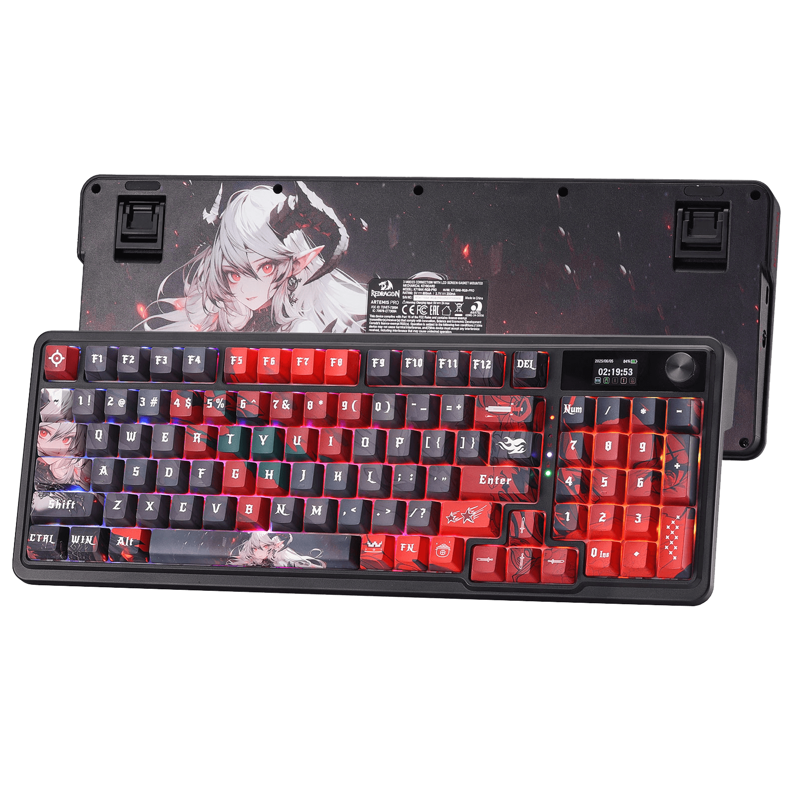 Redragon K719 PRO Wireless Gasket Gaming Keyboard w/Hype Screen & Knob, 95 Keys Mechanical Keyboa...
