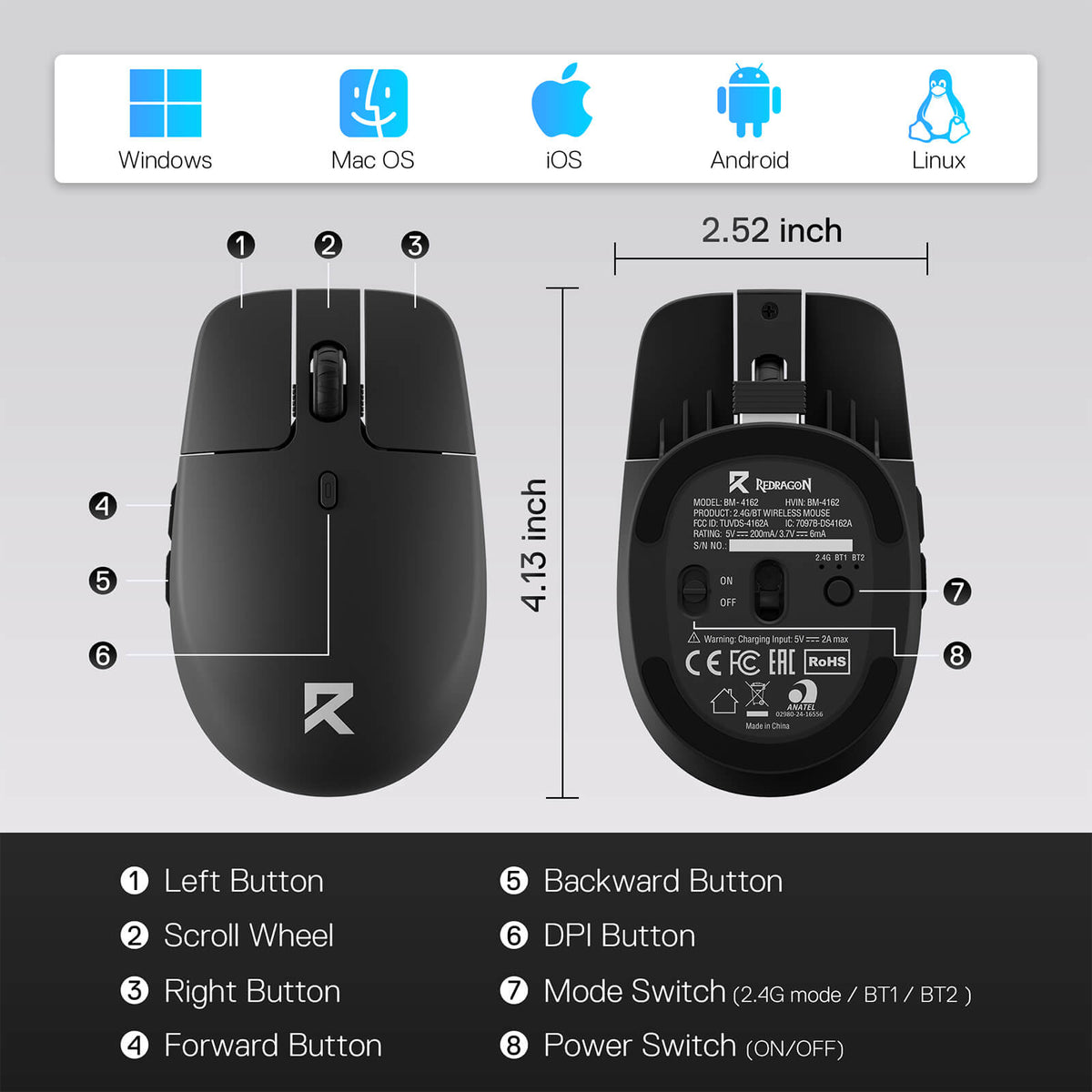 BM4162 Dual Mode Wireless Mouse, image 8 of 8 - enlarged view