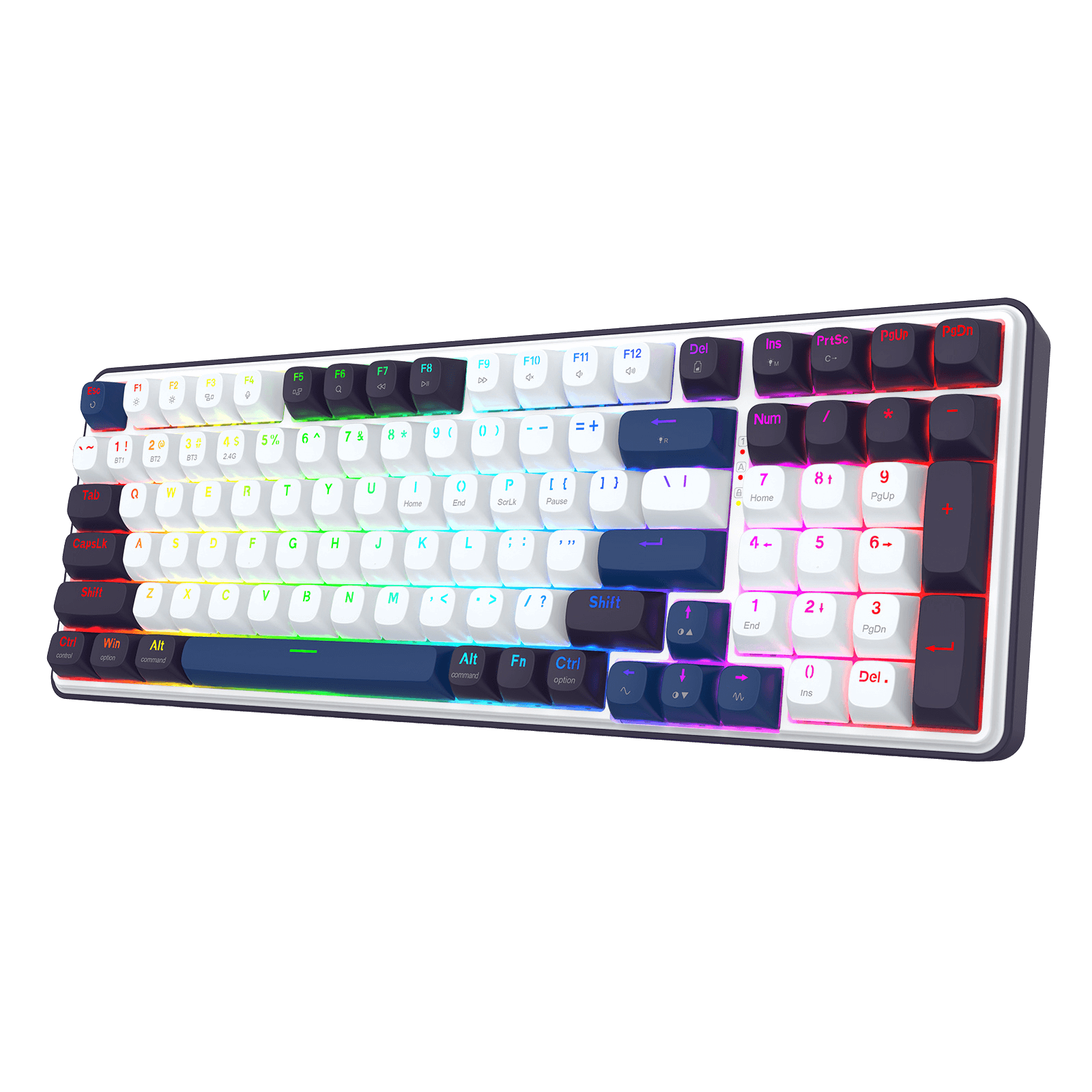 Mechanical keyboard with RGB lighting on a black background | show