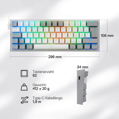 FIZZ K617DE 60% Mini mechanische Tastatur – Weiß & Grau - thumbnail 6