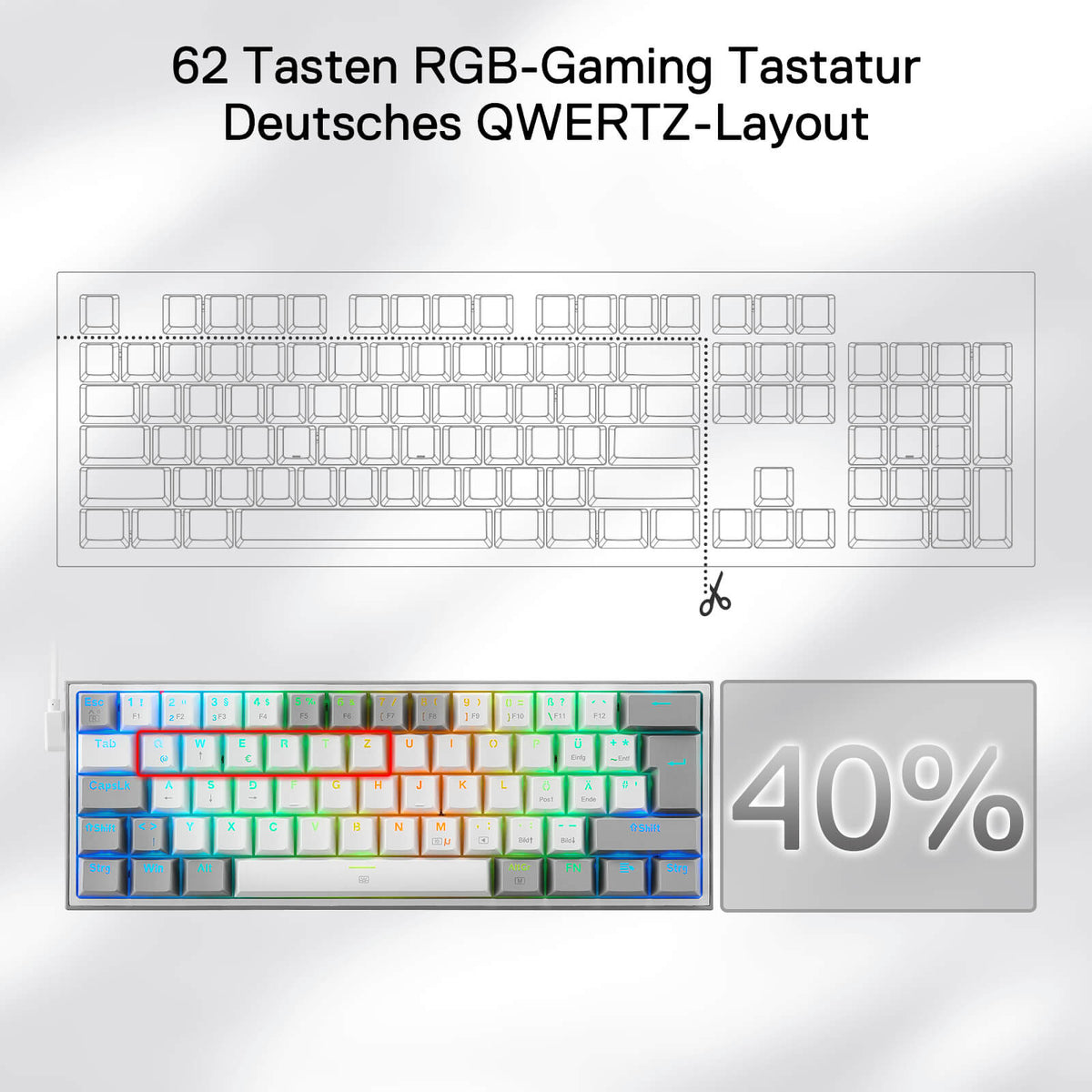 FIZZ K617DE 60% Mini mechanische Tastatur – Weiß & Grau, image 7 of 7 - enlarged view