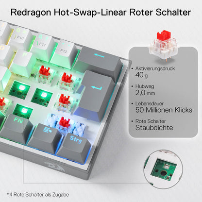 FIZZ K617DE 60% Mini mechanische Tastatur – Weiß & Grau - thumbnail 3