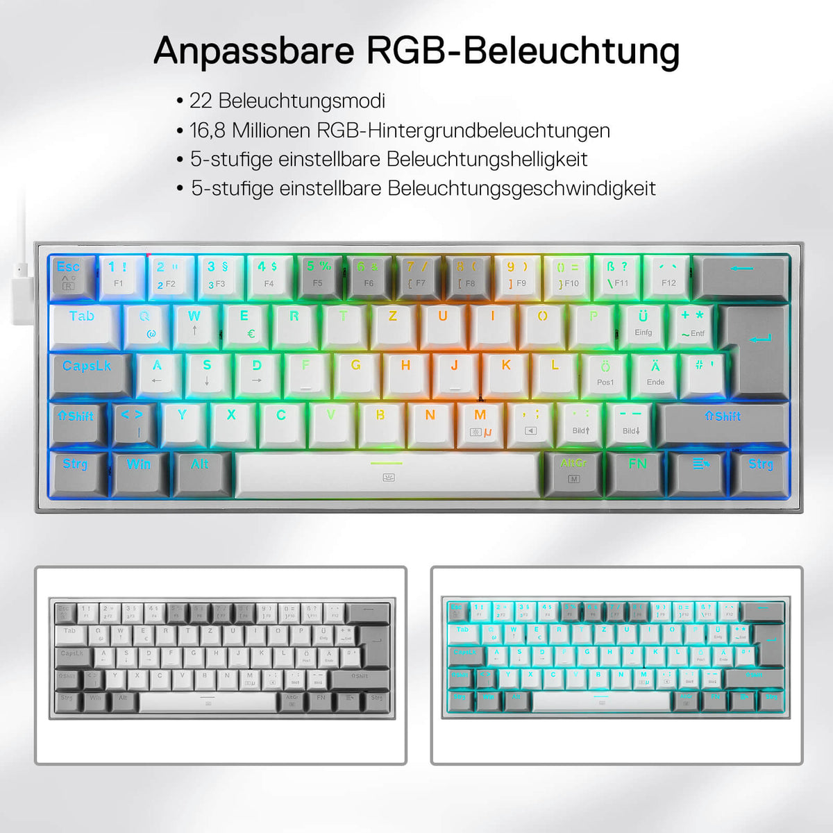 FIZZ K617DE 60% Mini mechanische Tastatur – Weiß & Grau, image 4 of 7