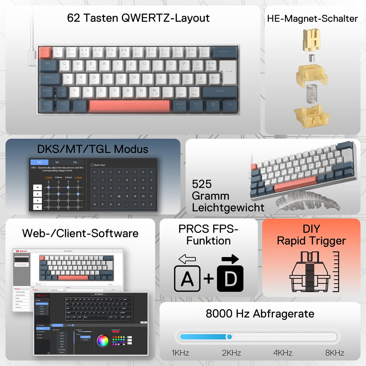 FIZZ K617 HE 60% Hall-Effekt Gaming-Tastatur QWERTZ, image 3 of 7 - enlarged view