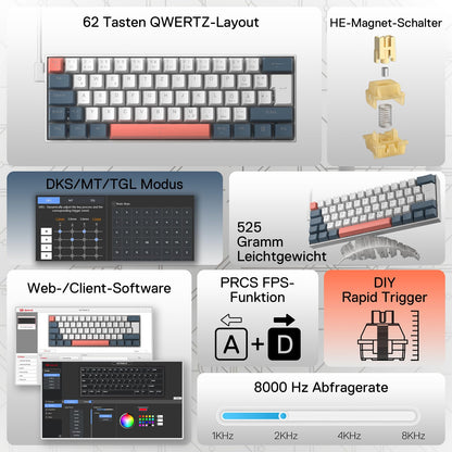 FIZZ K617 HE 60% Hall-Effekt Gaming-Tastatur QWERTZ - thumbnail 3