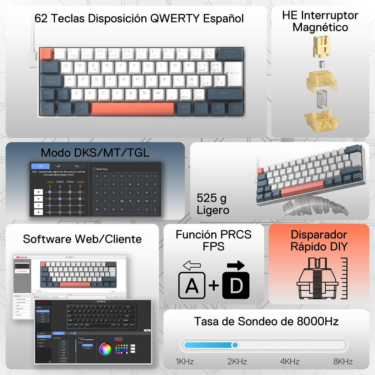 FIZZ K617 HE 60% Teclado Gaming Efecto Hall QWERTY, image 2 of 7 - enlarged view