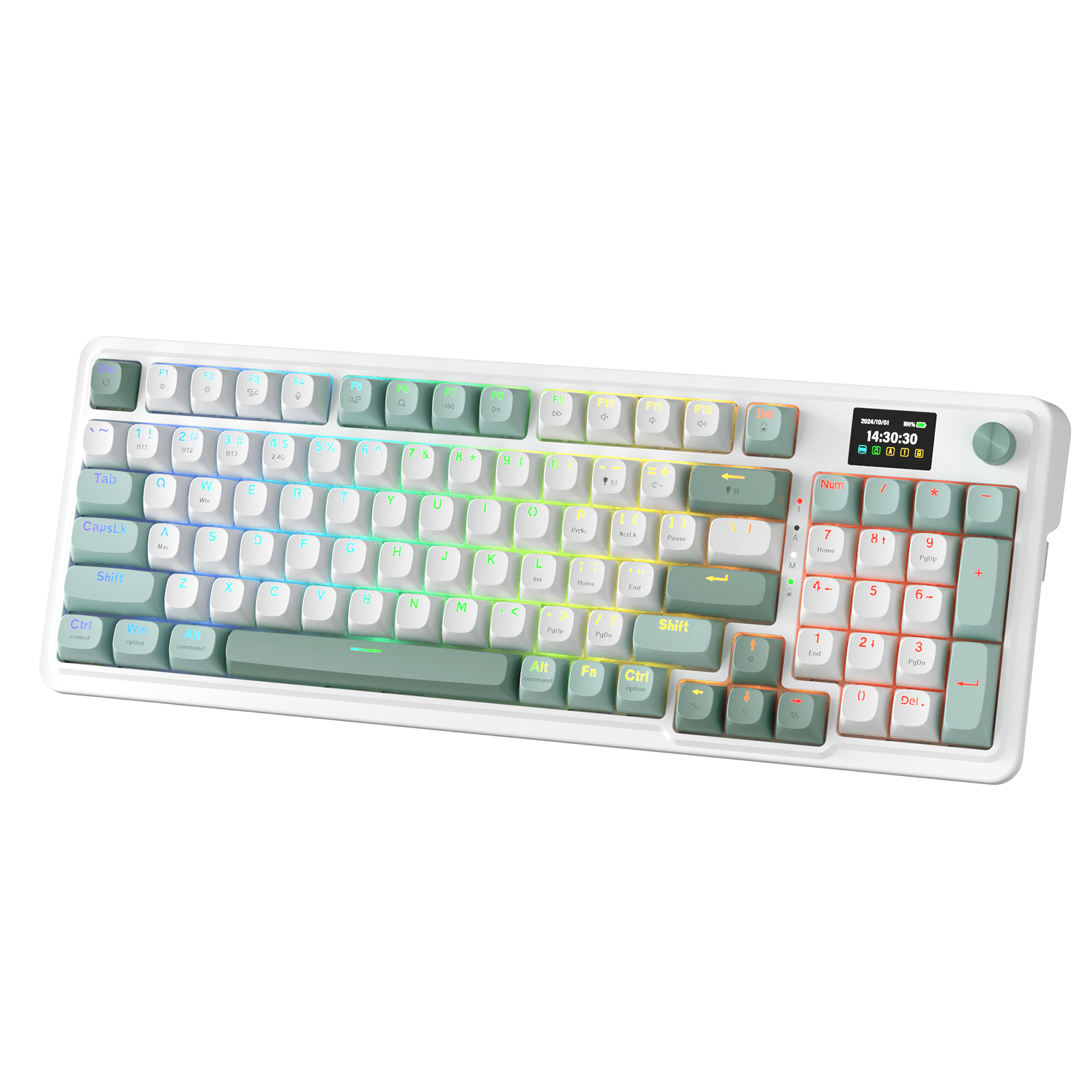 Redragon GALATIN PRO K719 95keys 96% Compact Full-Size Mechanical Keyboard w/LCD Screen & Knob, Gasket Mount, Hot-Swappable Linear Switches, Triple-Mode (USB-C/Bluetooth/2.4GHz), MOA Profile PBT Round Keycaps, RGB Backlit