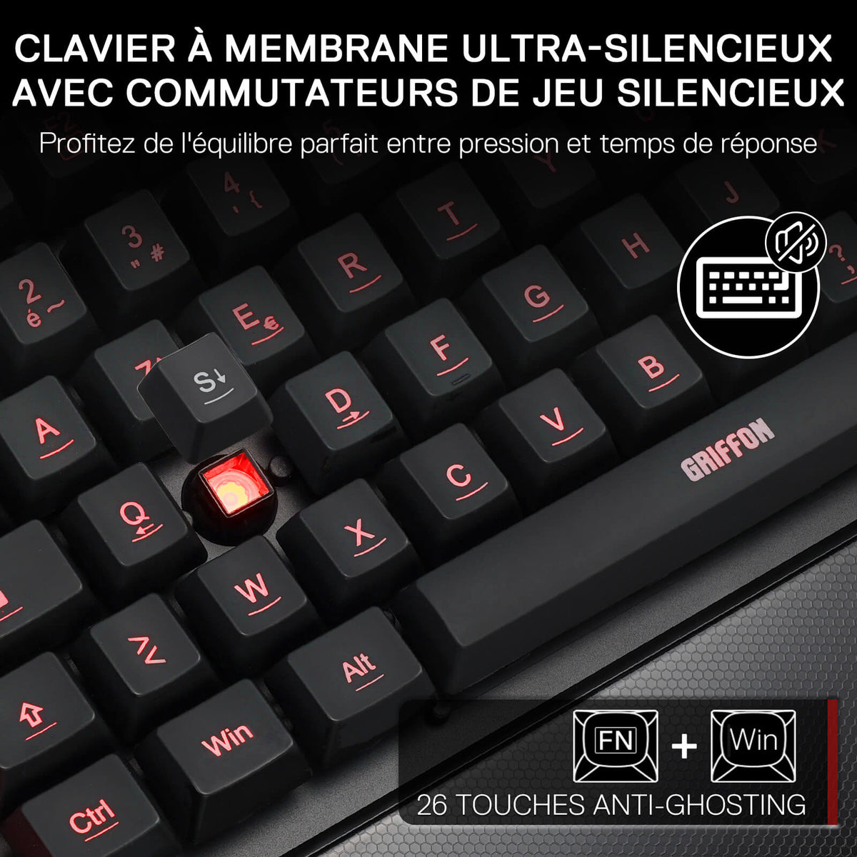 GRIFFON K505 Clavier De Jeu À Membrane Filaire (French La..., image 5 of 6