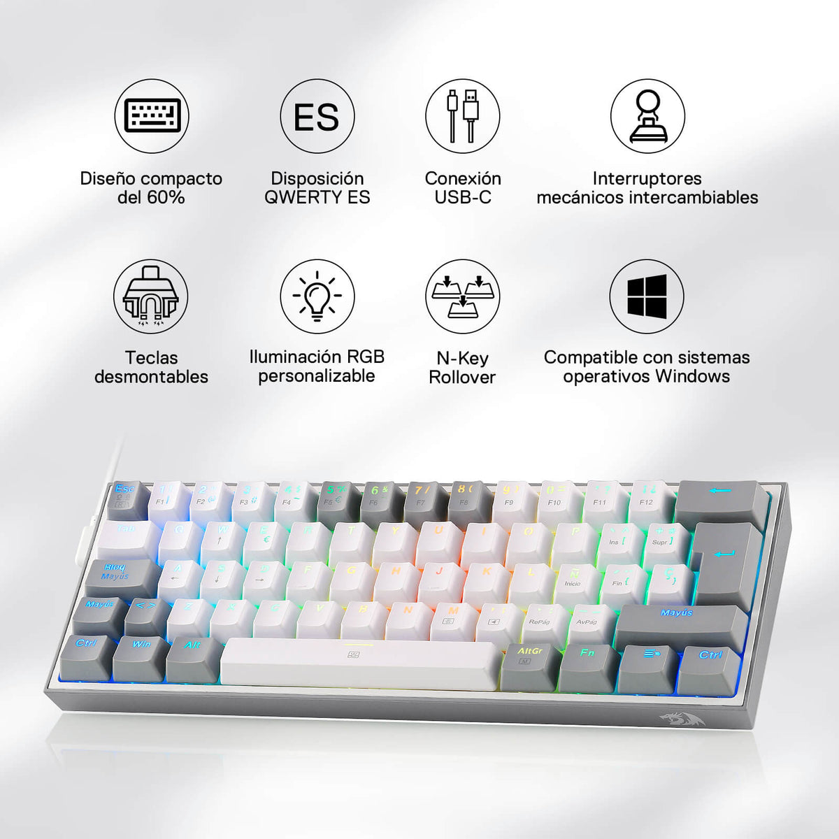 FIZZ K617ES Teclado Mecánico Mini 60% – Blanco y Gris, image 3 of 8