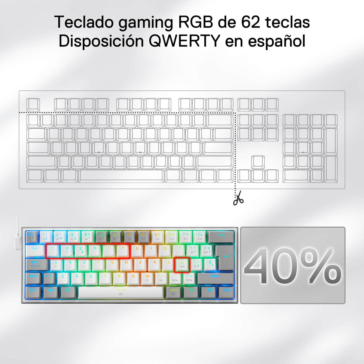 FIZZ K617ES Teclado Mecánico Mini 60% – Blanco y Gris, image 5 of 8