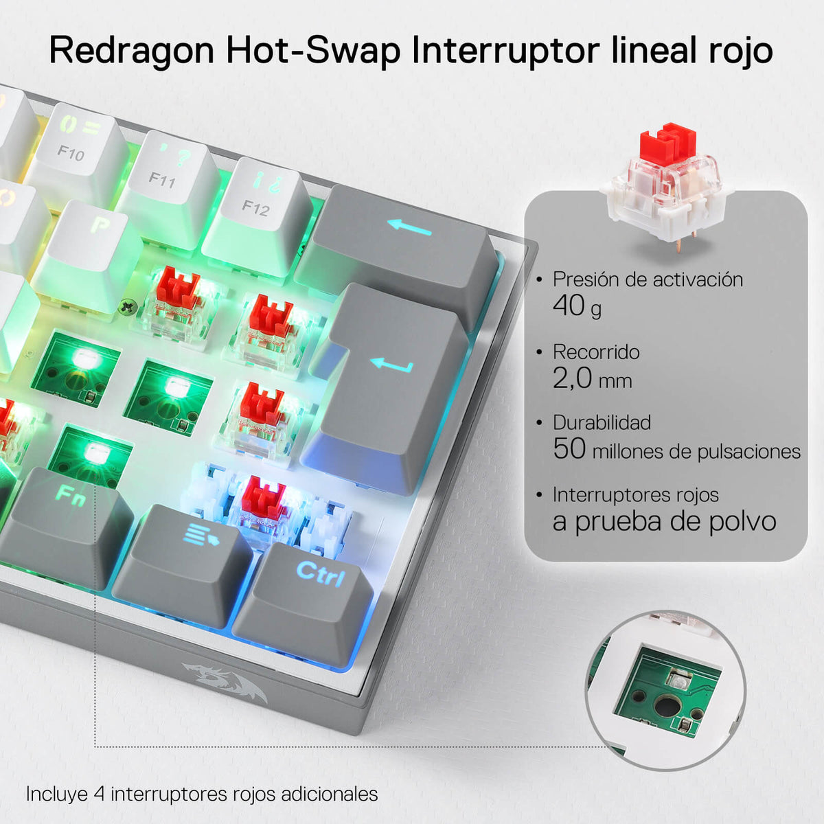 FIZZ K617ES Teclado Mecánico Mini 60% – Blanco y Gris, image 6 of 8