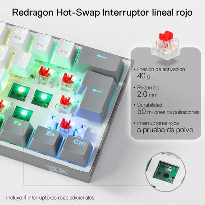 FIZZ K617ES Teclado Mecánico Mini 60% – Blanco y Gris - thumbnail 6