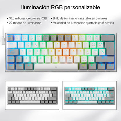 FIZZ K617ES Teclado Mecánico Mini 60% – Blanco y Gris - thumbnail 7