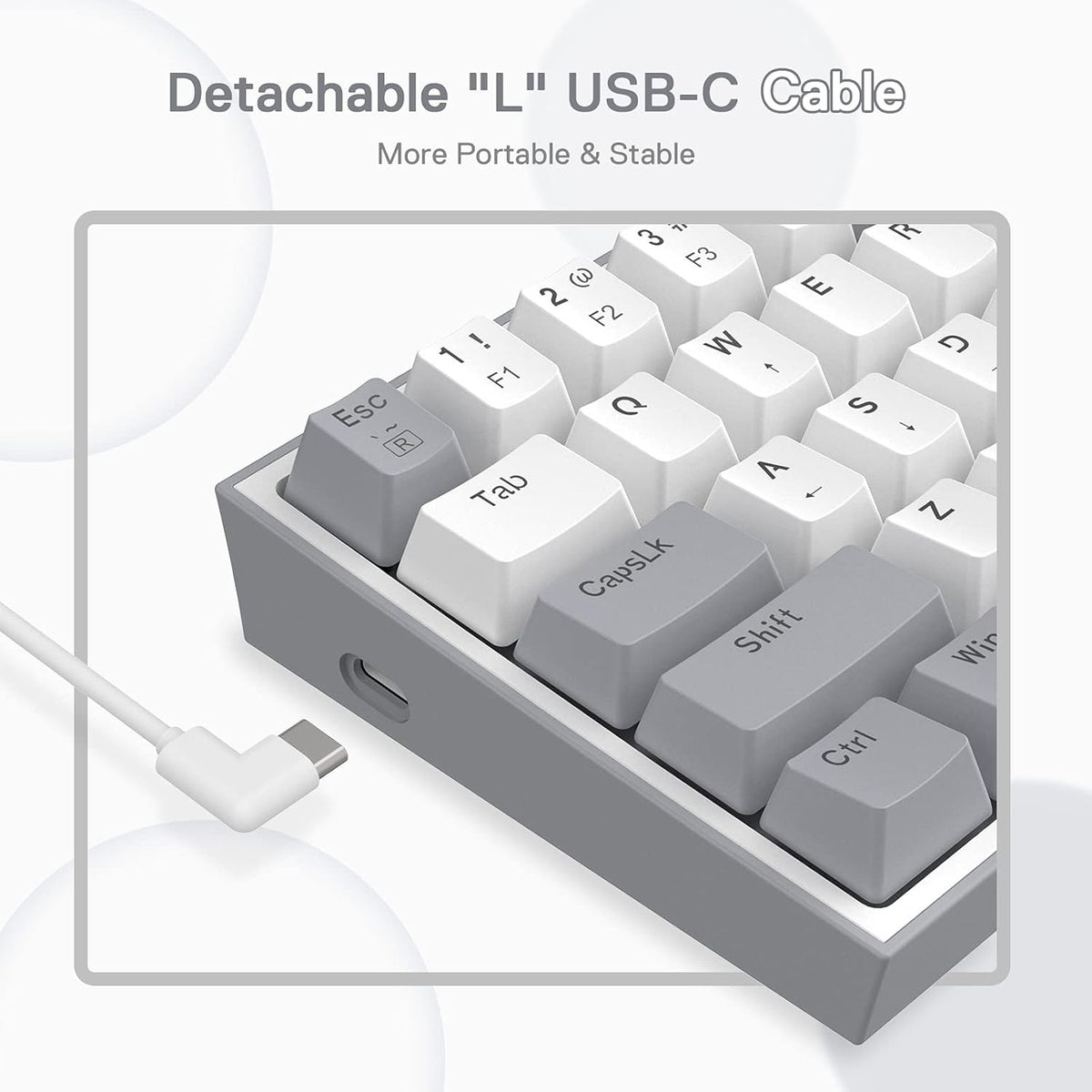 FIZZ K617 60 White & Grey Small Mechanical keyboard, image 9 of 9 - enlarged view