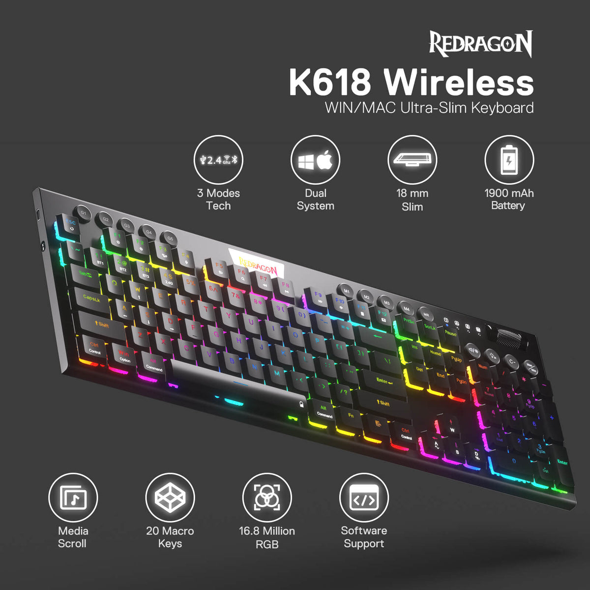 HORUS K618 Ultra-slim Keyboard & TRIDENT M693 Mouse Tri-M..., image 4 of 19 - enlarged view