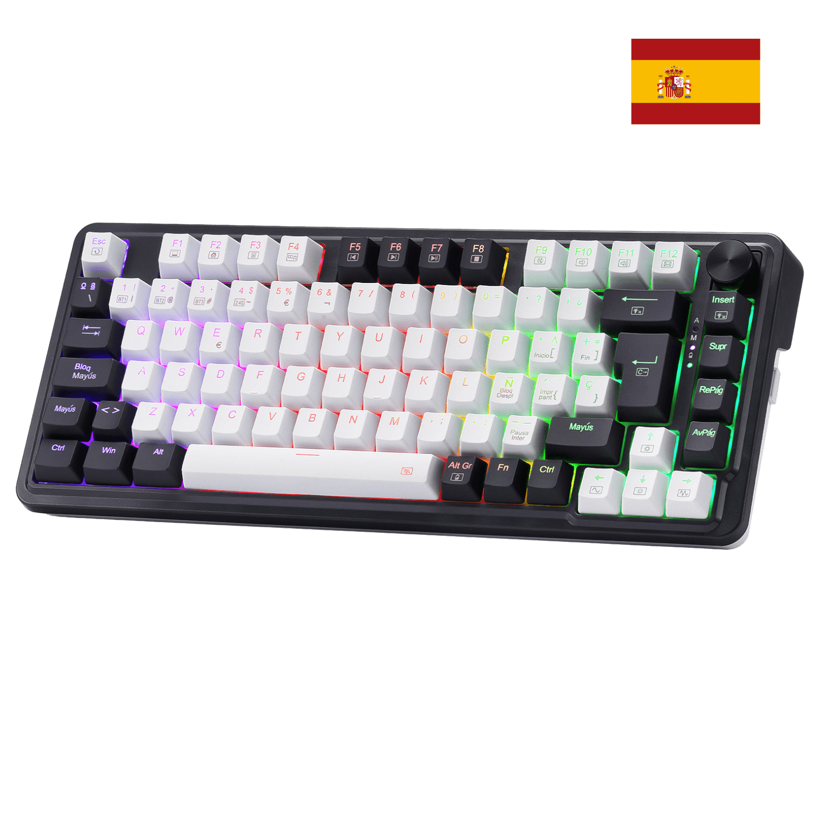 Redragon K673 Pro Teclado mecánico, diseño ES, RGB, 2,4 GHz/BT/con Cable, interruptores Rojos, Blanco y Negro