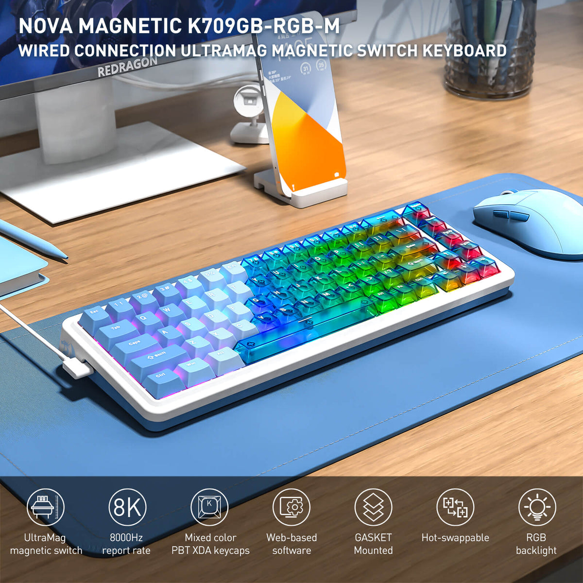 NOVA K709 HE Rapid Trigger Gaming Keyboard (Transparent B..., image 3 of 9 - enlarged view