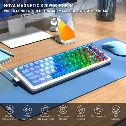 NOVA K709 HE Rapid Trigger Gaming Keyboard (Transparent Blue Keycaps) - thumbnail 3