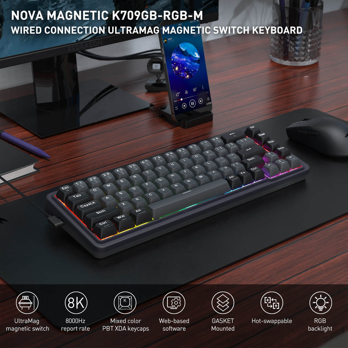 NOVA K709 HE Rapid Trigger Gaming Keyboard, image 3 of 11 - enlarged view