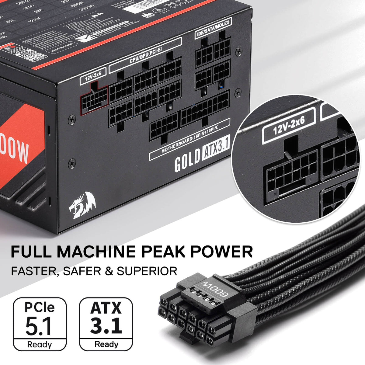 MASTER RGPS PRO 1000W 80 Plus® Gold ATX 3.1 PSU (Black & ..., image 15 of 25 - enlarged view