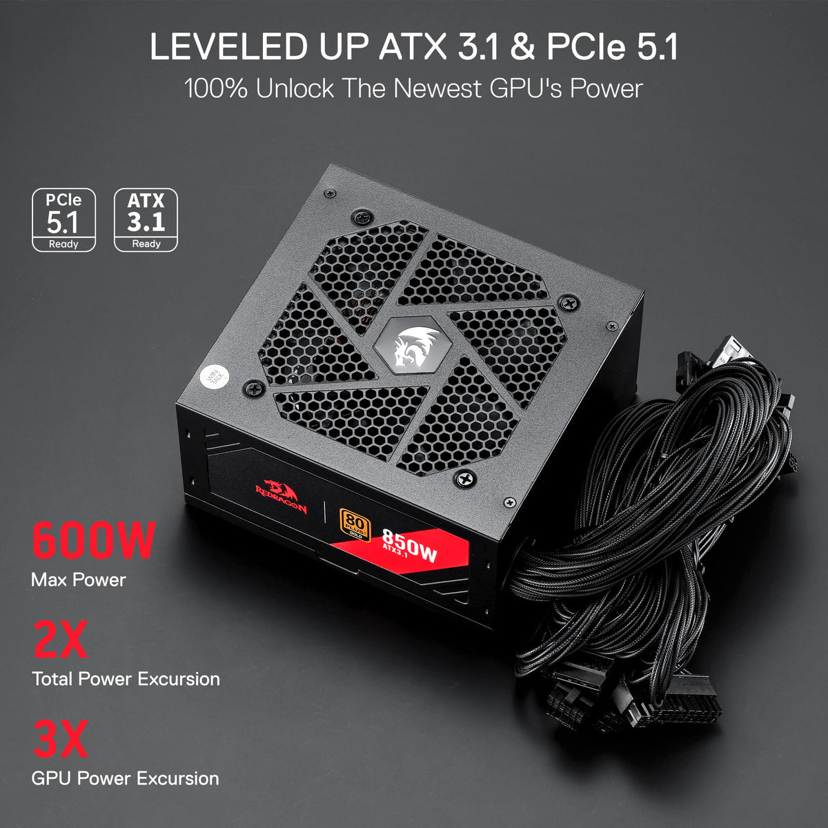 RGMS-850W PRO 80+ ATX 3.1 Gold 850 Watt Power Supply, image 13 of 15 - enlarged view