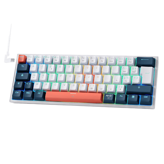 FIZZ K617 60% Clavier Gaming Mécanique AZERTY – Blanc & Bleu