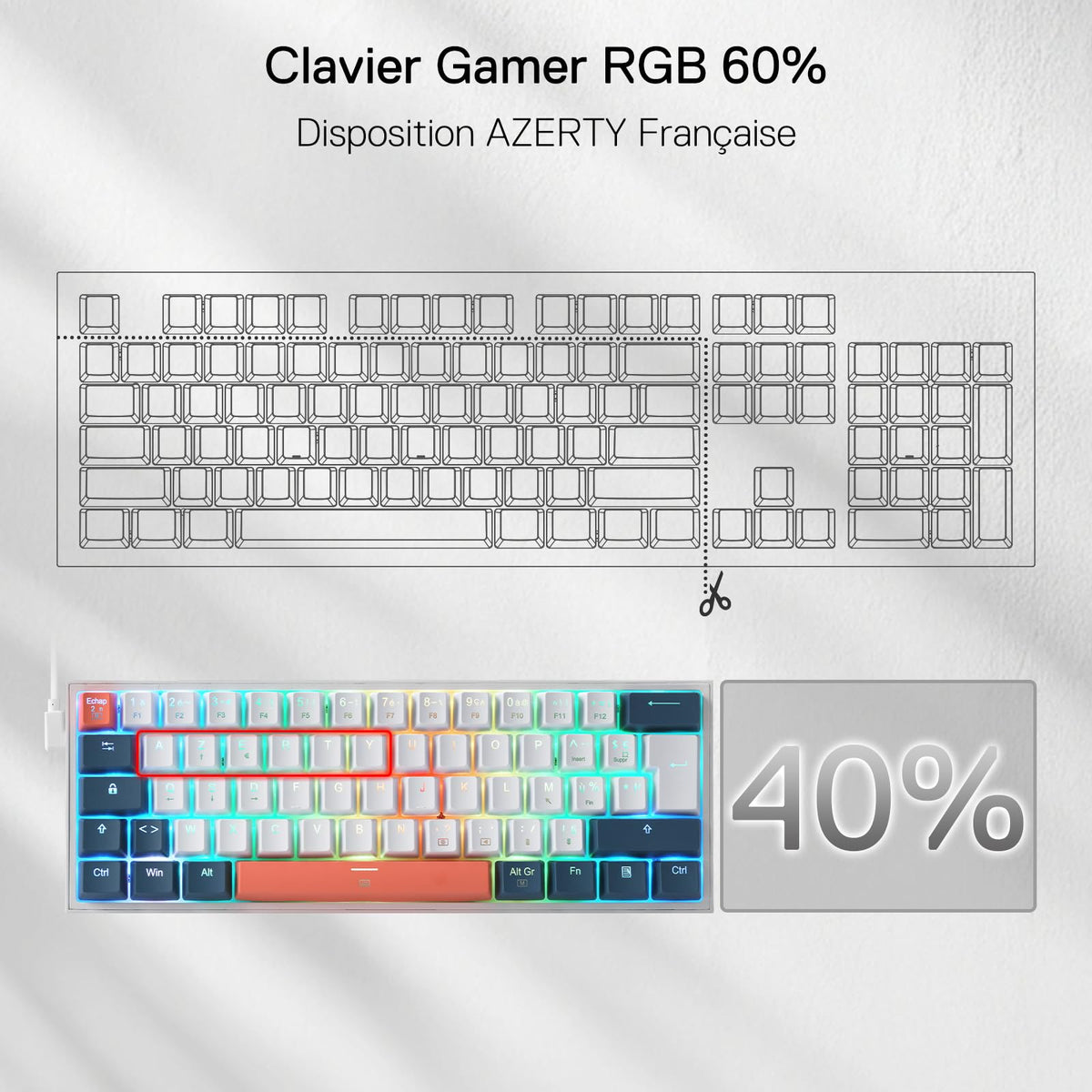 Clavier mécanique FIZZ K617 60 Blanc et Gris Petit , image 3 of 7 - enlarged view