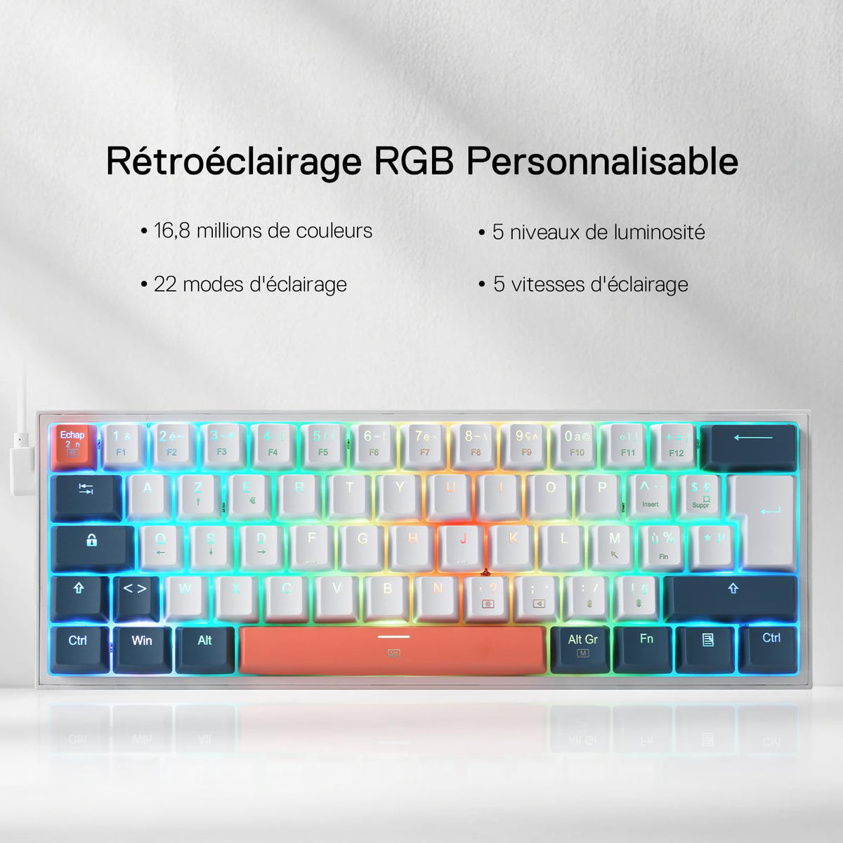 Clavier mécanique FIZZ K617 60 Blanc et Gris Petit , image 5 of 7