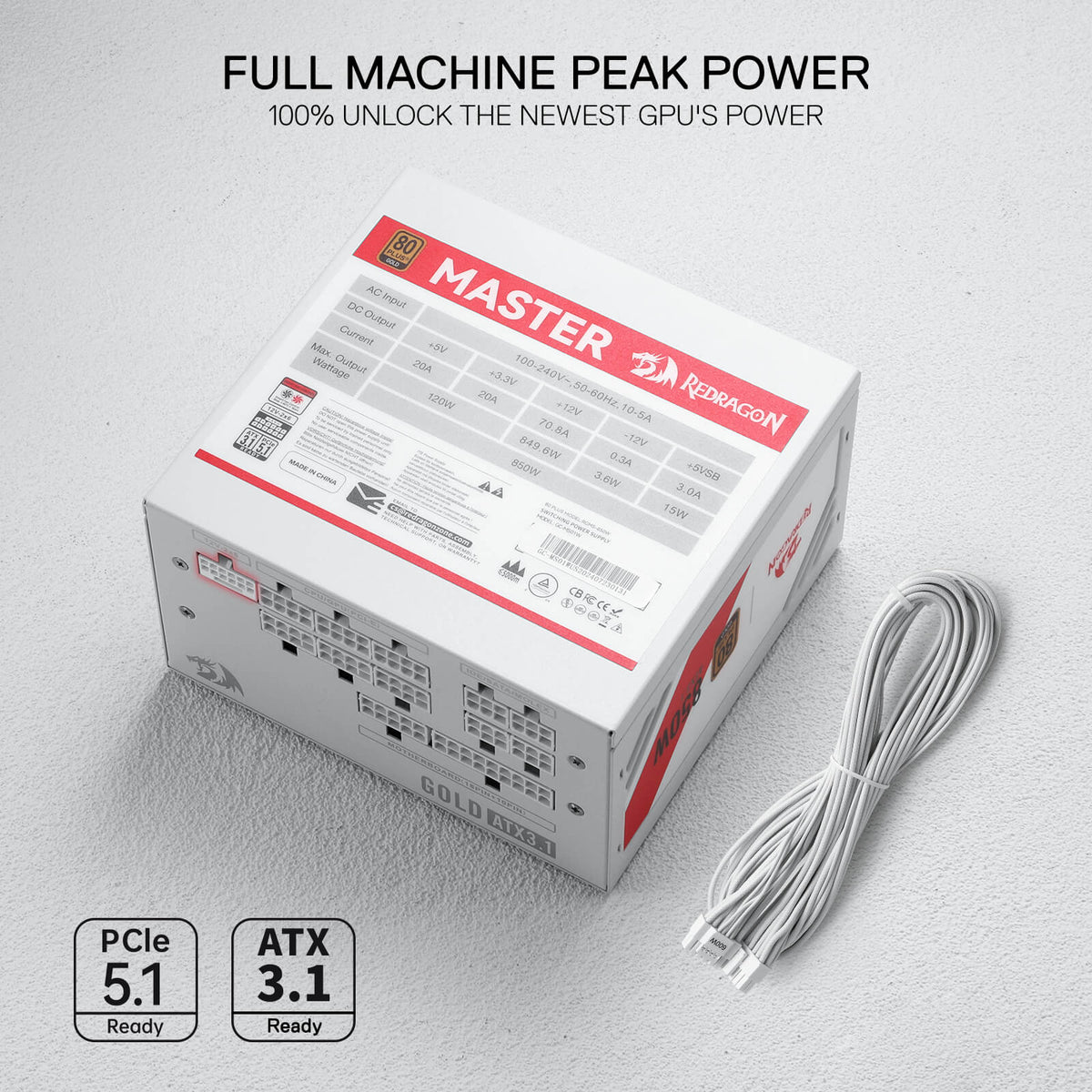 MASTER RGPS-850W 80 Plus® Gold ATX 3.1 PSU (Black & White), image 12 of 19
