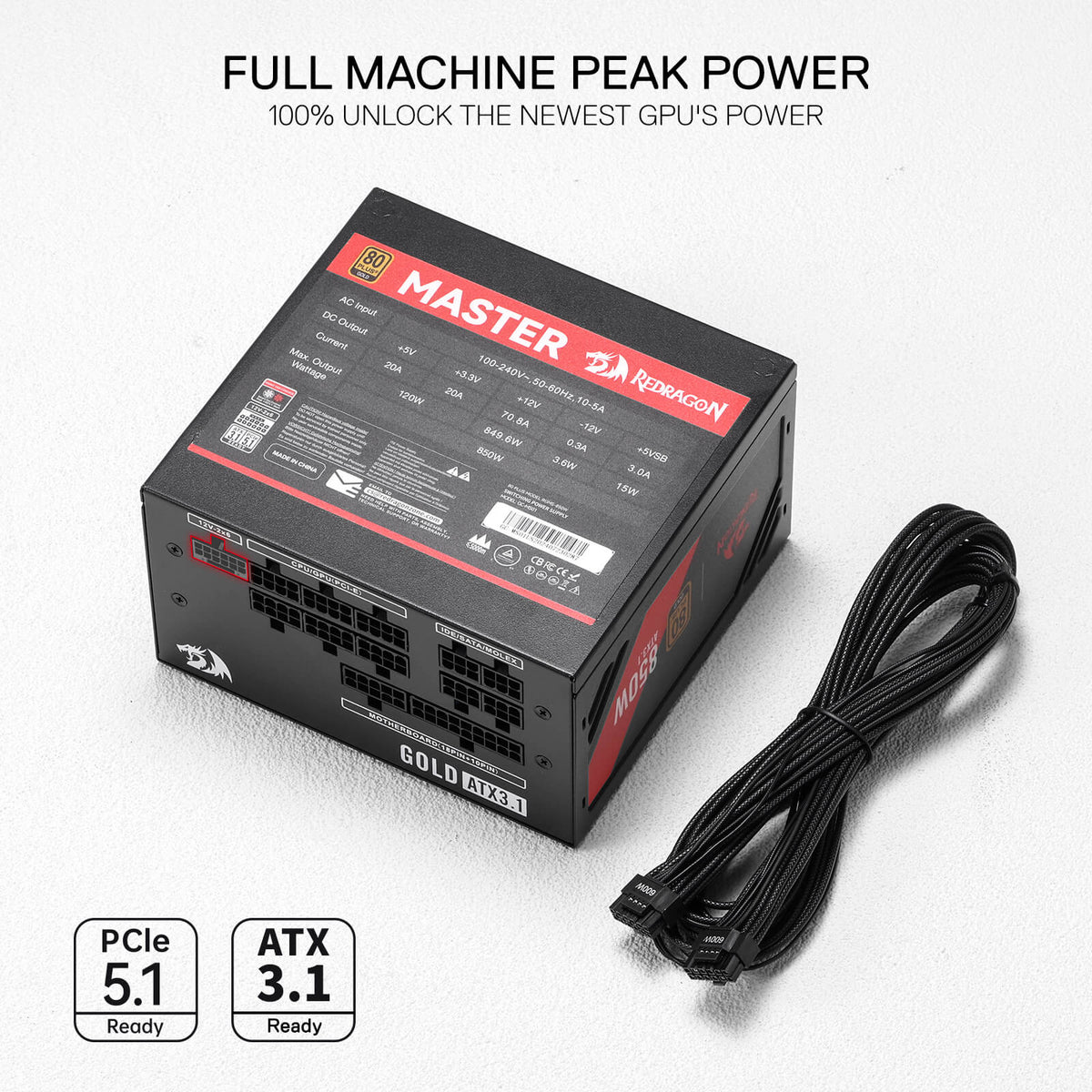 MASTER RGPS-850W 80 Plus® Gold ATX 3.1 PSU (Black & White), image 9 of 19
