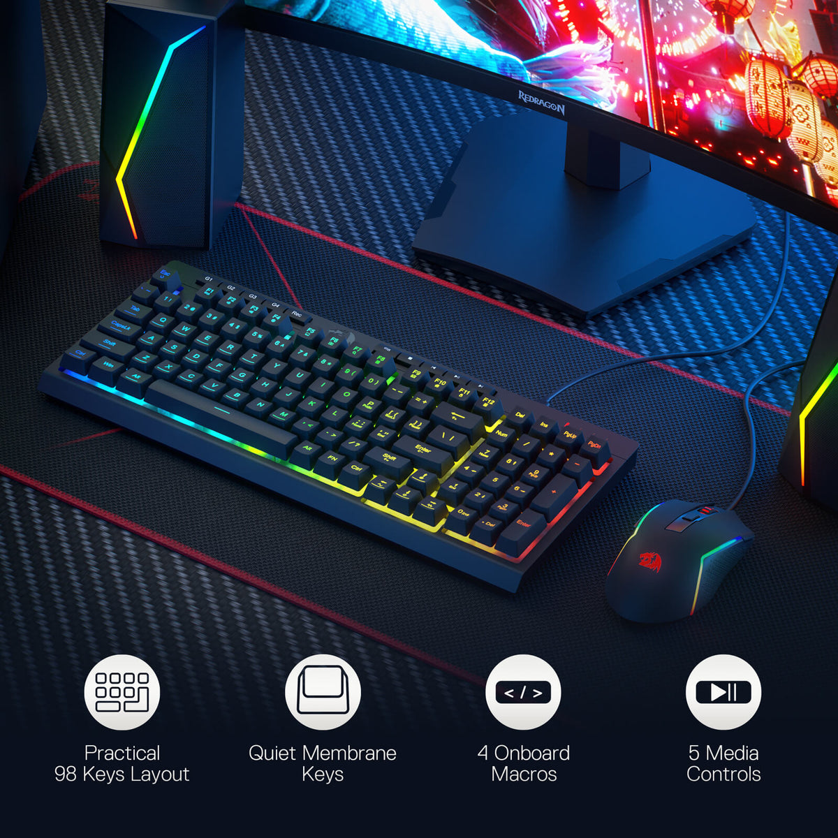 RYLO S141 Membrane Gaming Keyboard & Mouse Wired Combo, image 3 of 9 - enlarged view