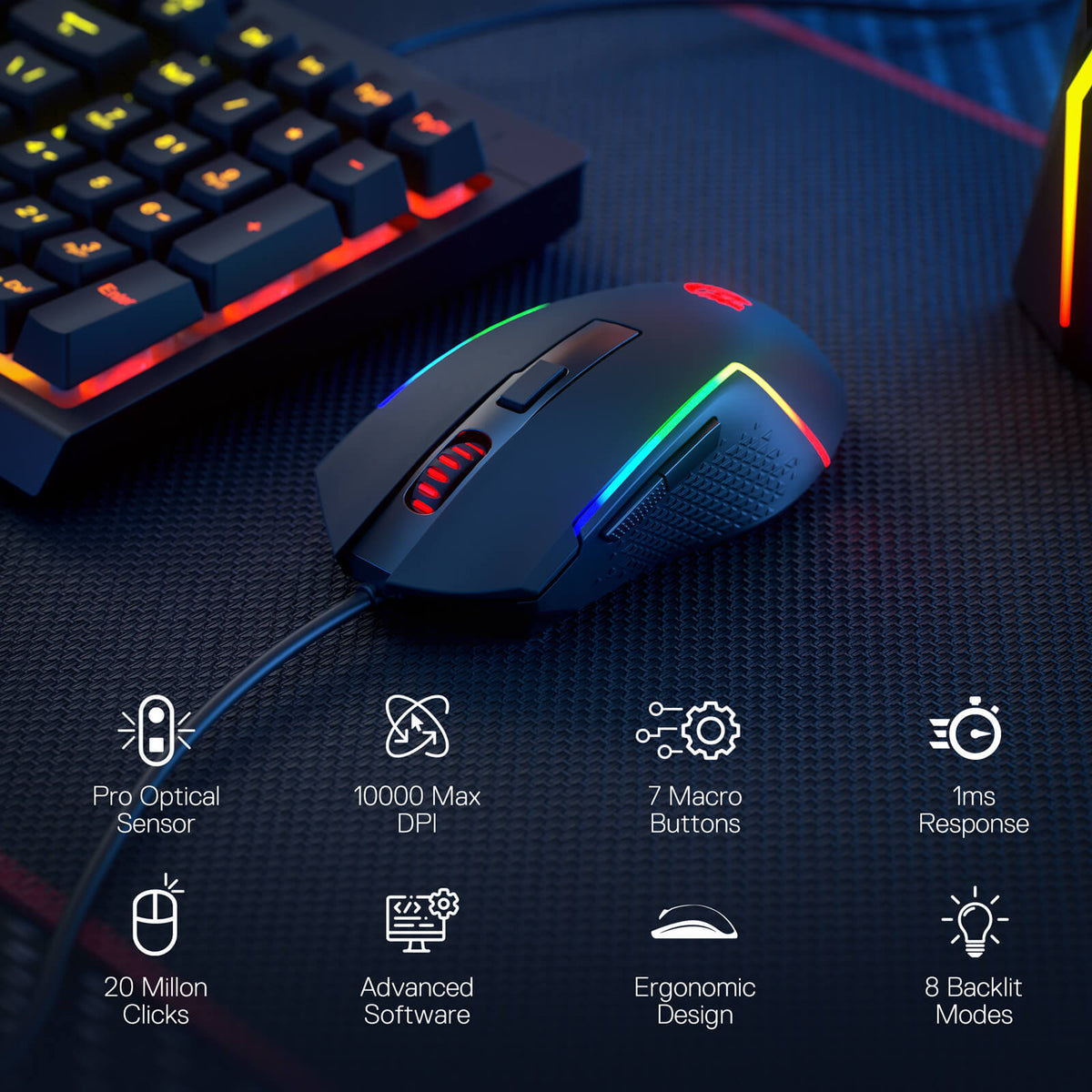 RYLO S141 Membrane Gaming Keyboard & Mouse Wired Combo, image 4 of 9 - enlarged view
