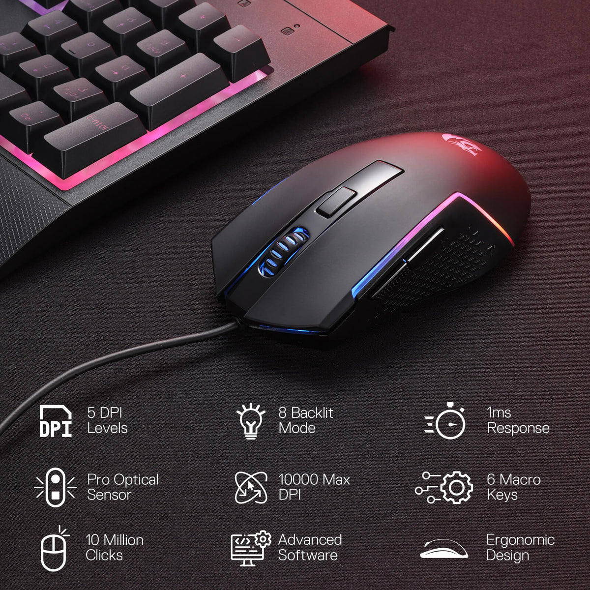 S151 Membrane Gaming Keyboard & Mouse Wired Combo, image 5 of 20 - enlarged view