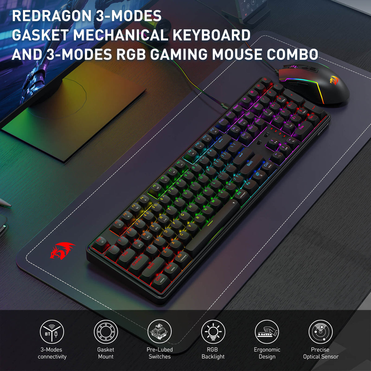 S163 3-Mode Wireless Gaming Keyboard & Mouse, image 4 of 14