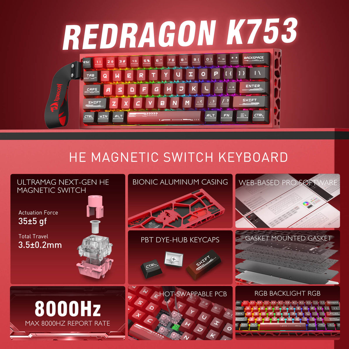 VENOM K753 HE Rapid Trigger Gaming Keyboard, image 3 of 18 - enlarged view