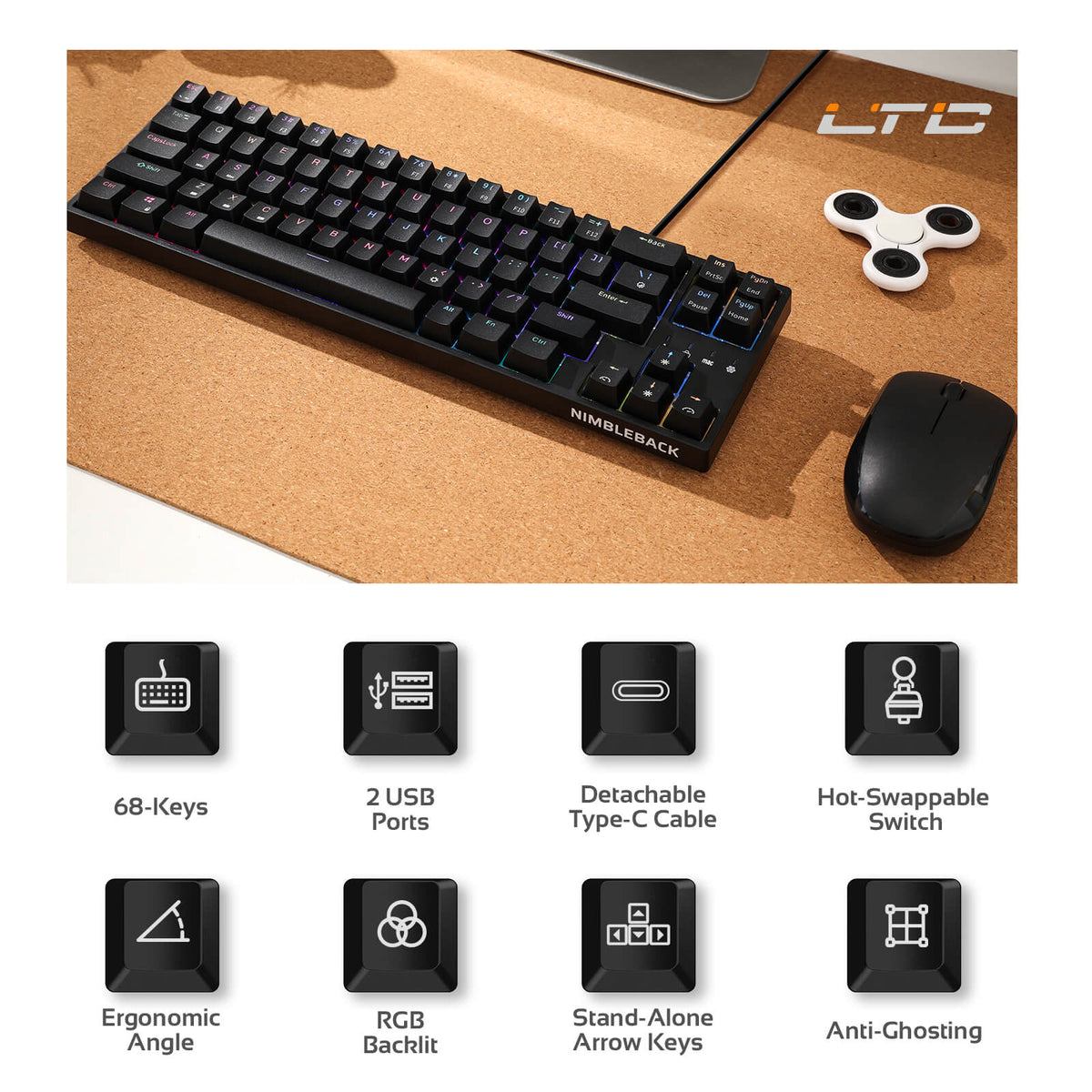 Redragon X LTC NB681 68 Keys Wired Mechanical Keyboard (S..., image 3 of 10