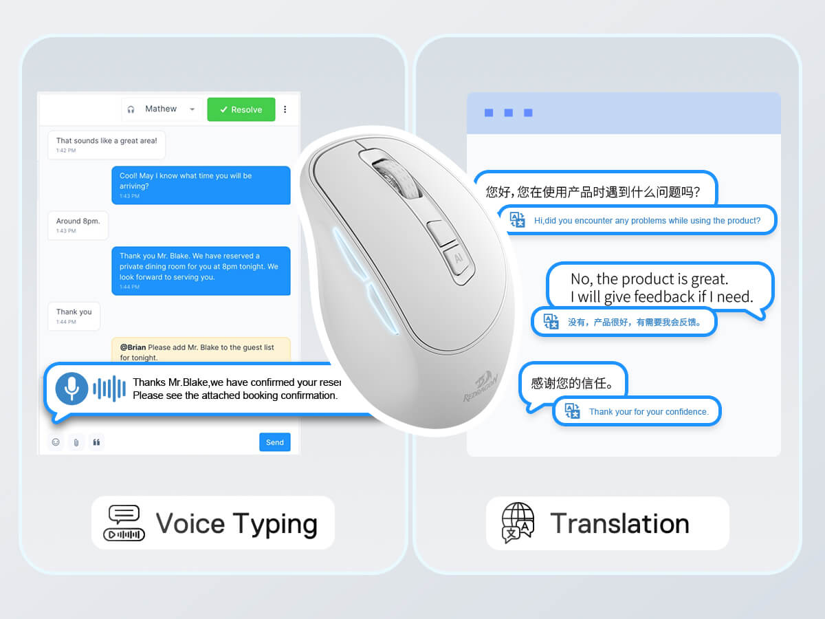 Redragon BM4195 AI Smart Wireless Mouse, 2.4G & BT Computer Office Mouse, Translate & Voice Typin...