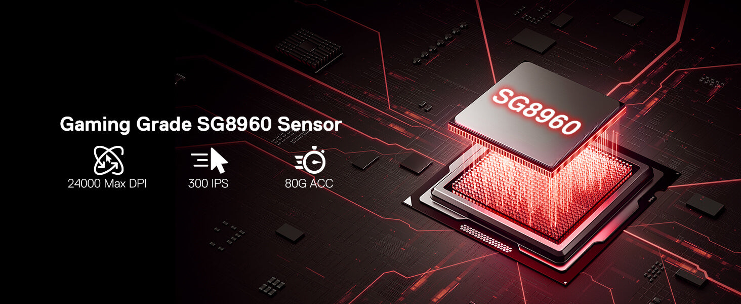 Gaming Grade SG8960 Sensor with specifications on a circuit board background