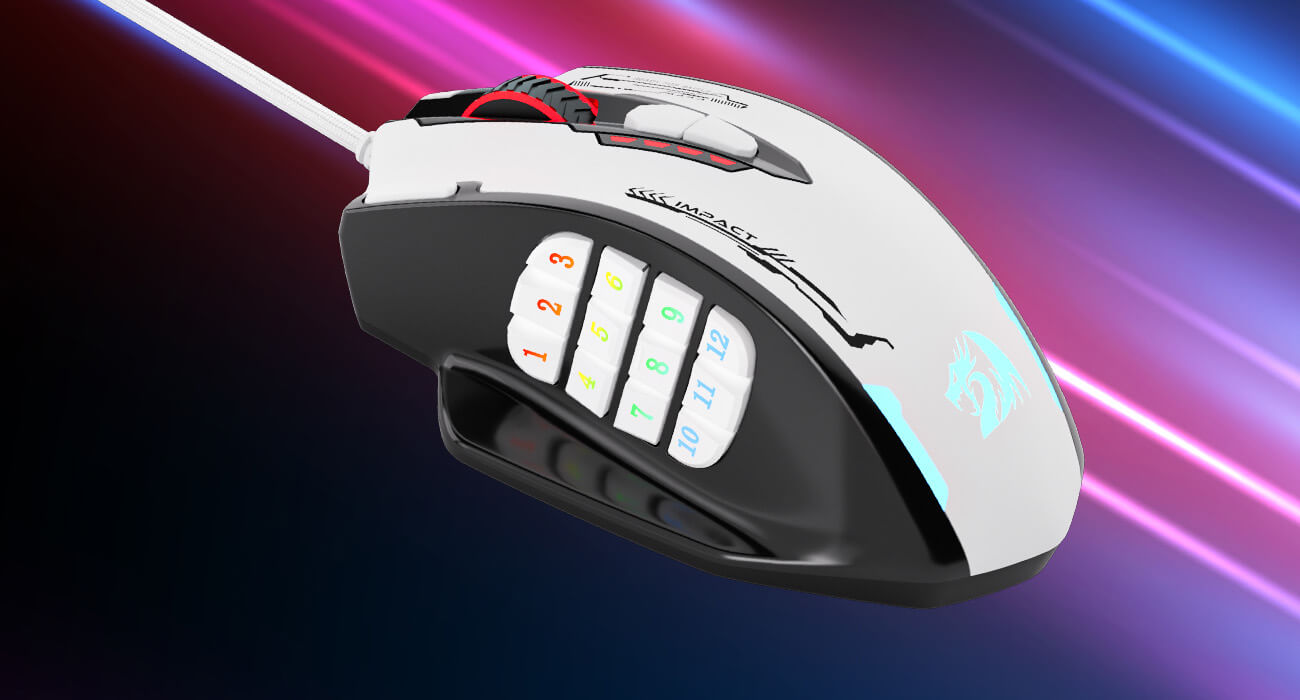 Gaming mouse with RGB lighting on a colorful background