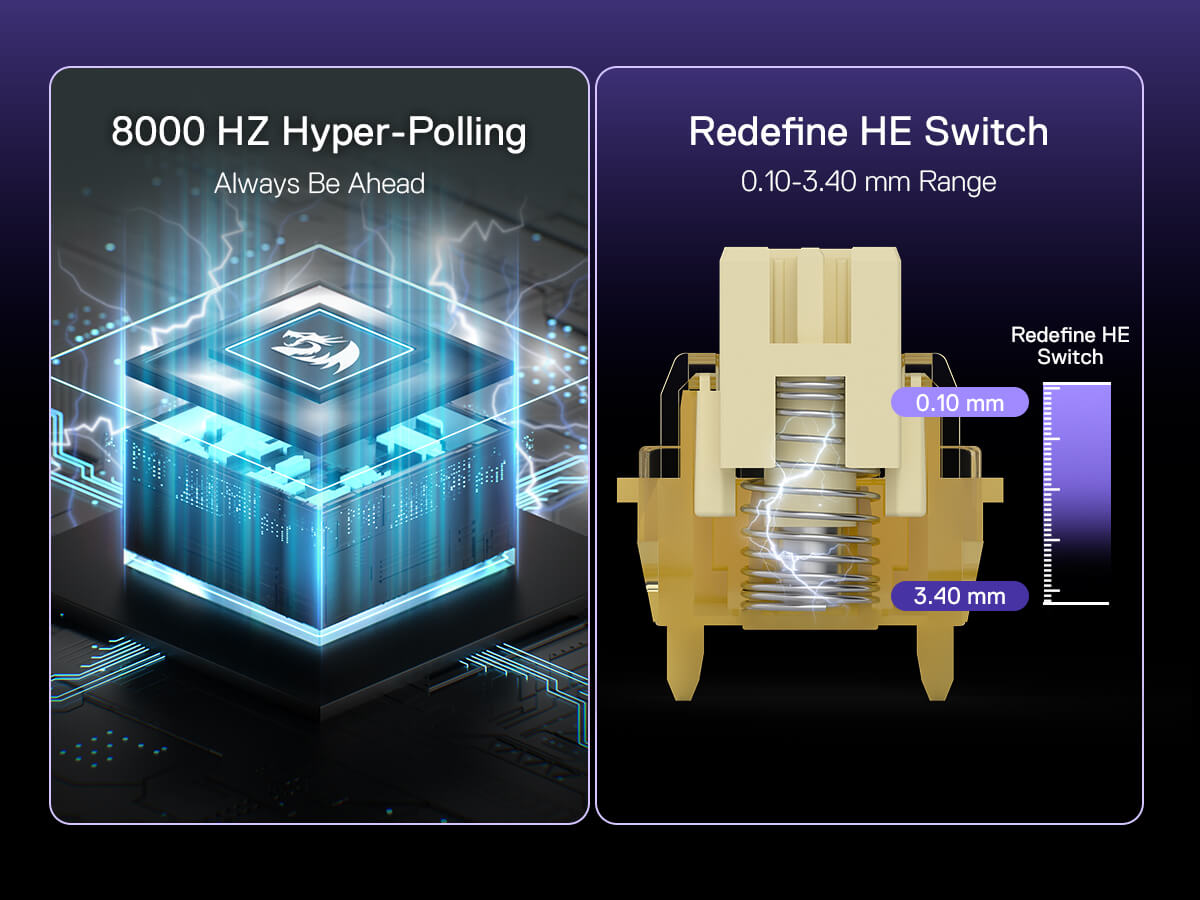 Two technical illustrations side by side on a dark background, one of a high-frequency electronic...