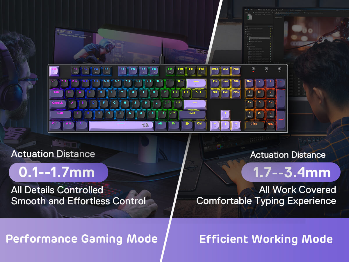 Redragon K556 HE Rapid Trigger Gaming Keyboard, 100% 104 Keys Wired Mechanical Keyboard w/Hyper-F...