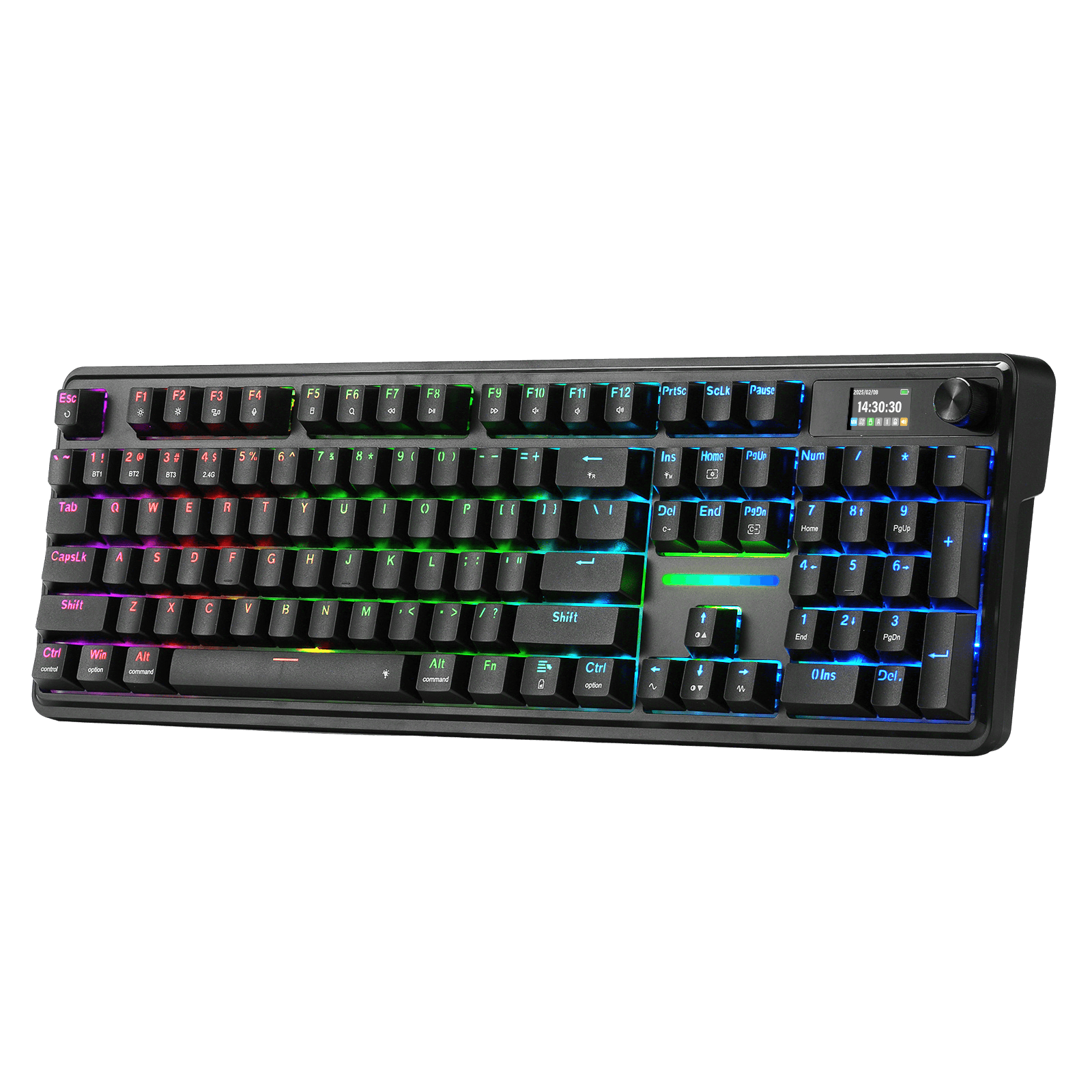 Redragon K762 Wireless Gasket Gaming Keyboard w/Hype Screen & Knob, 104 Keys Mechanical Keyboard, Easy-Control 1.14’’ TFT Info Display, 5-Layer Noise Dampening, Round PBT Keycaps, Custom Linear Switch