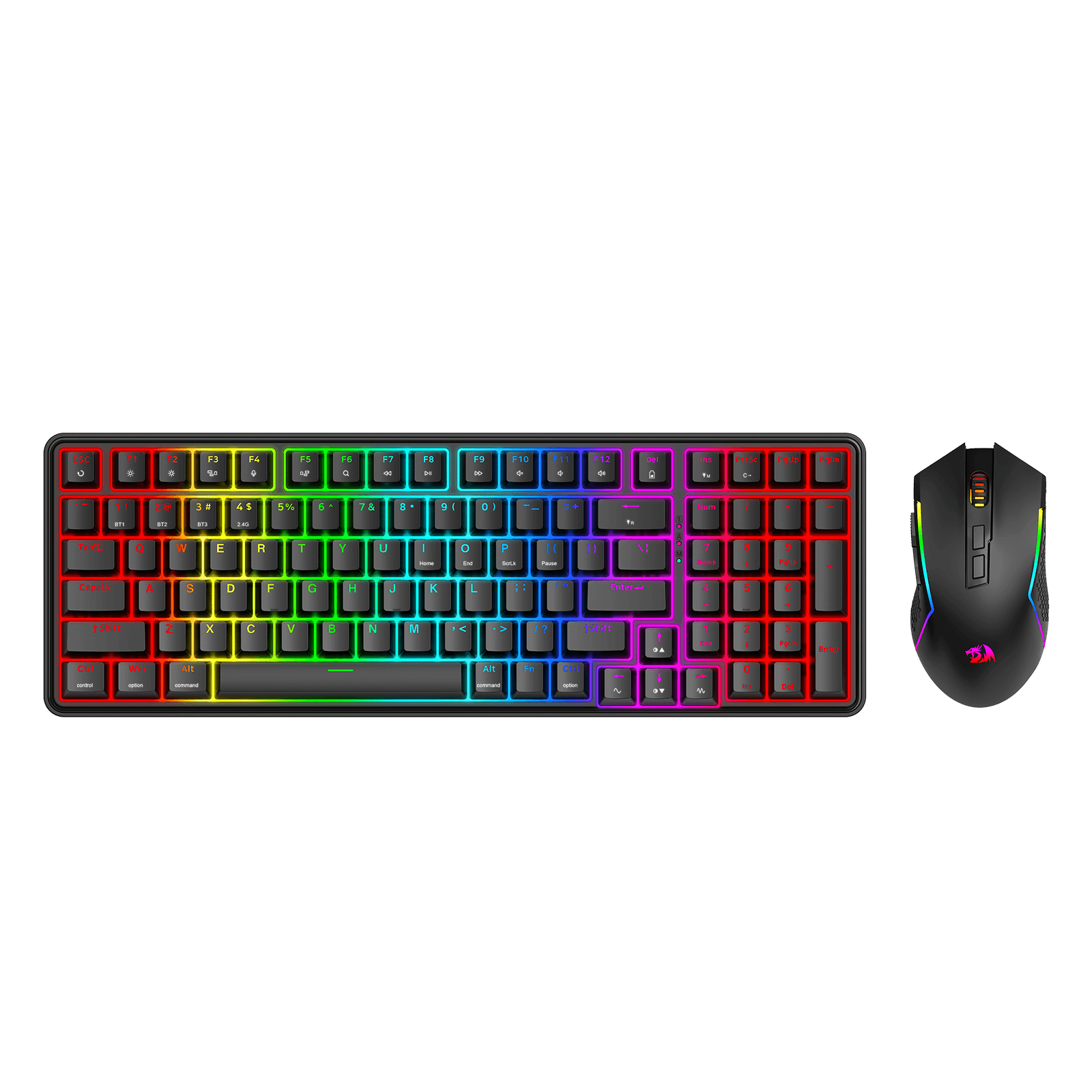 Redragon S162 3-Mode Wilreess Gaming Keyboard & Mouse Combo, 99 Keys K744 RGB GamingKeyboard and 8000 DPI M693 Gaming Mouse Bundle