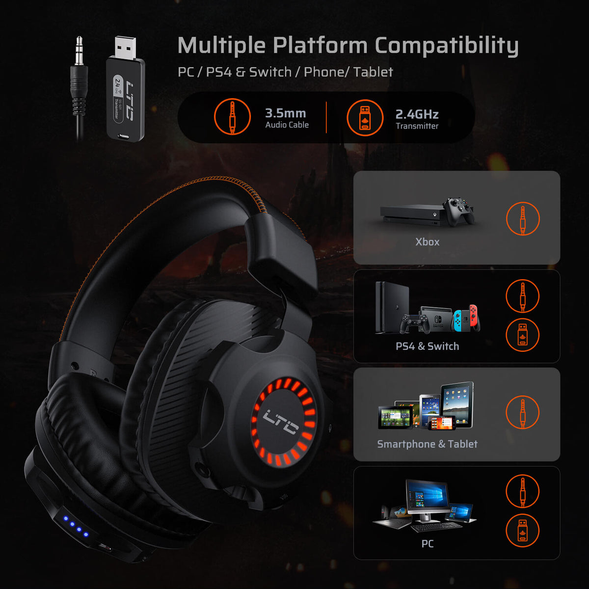 Redragon x LTC SoundSlave 2.4G Wireless/Wired Gaming Headset, image 13 of 15 - enlarged view